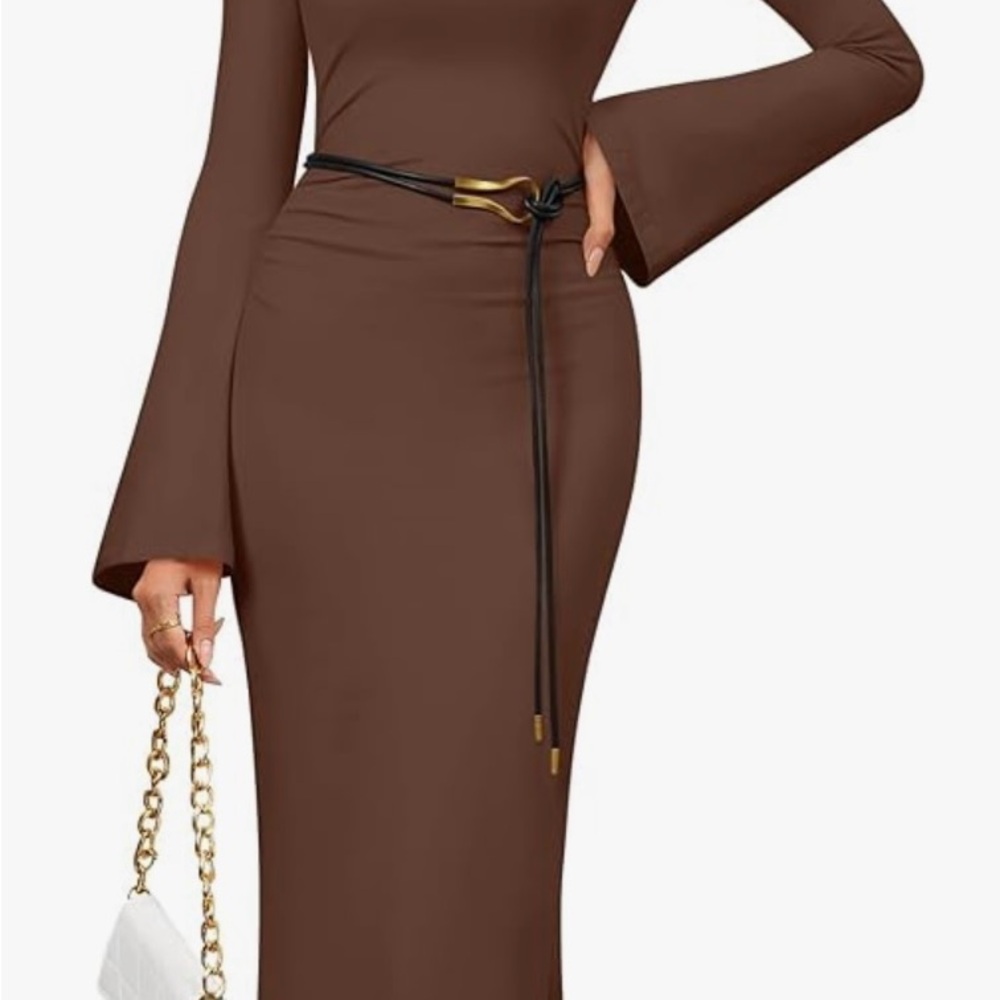 Elegant Brown Long Sleeve Dress